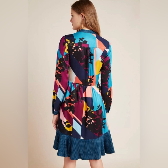 Anthropologie Maeve Blue and Orange Patterned Dress - Picture 2 of 11